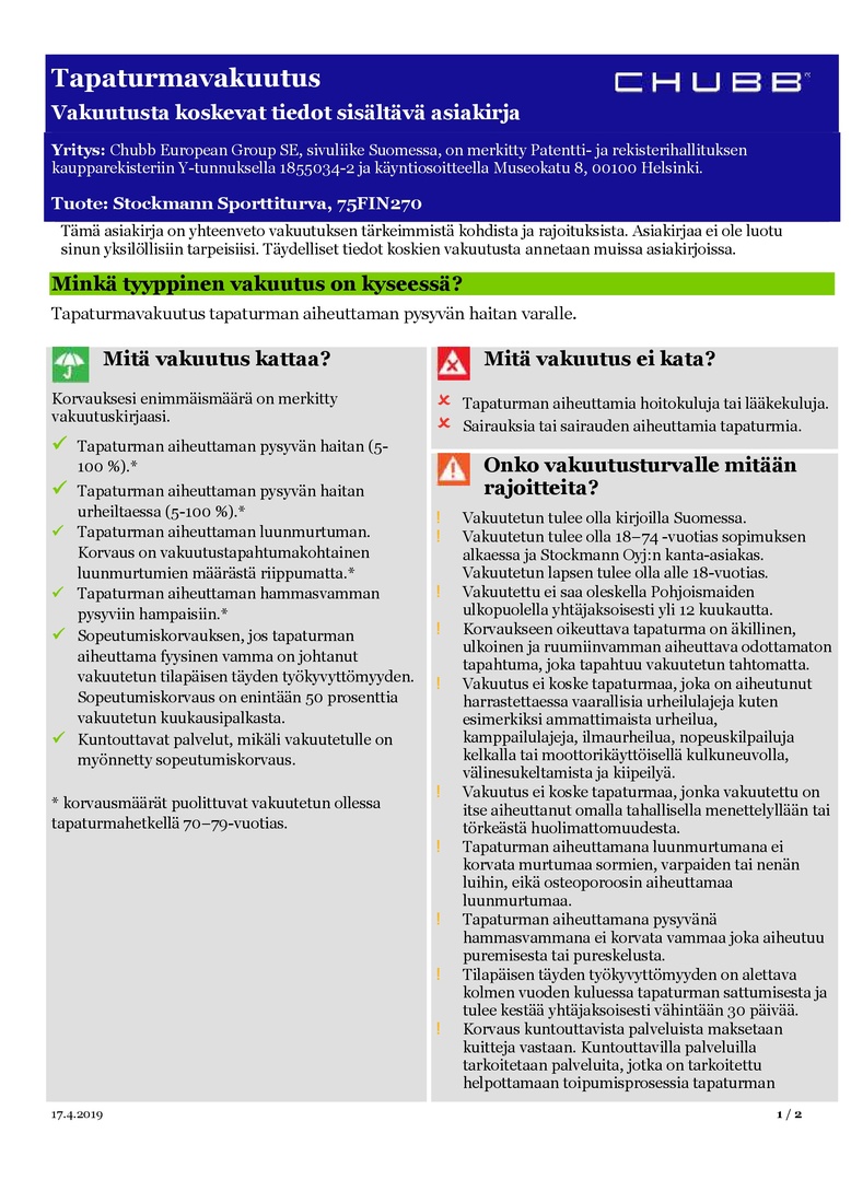 Stockmann Chubb Sporttiturva Esite