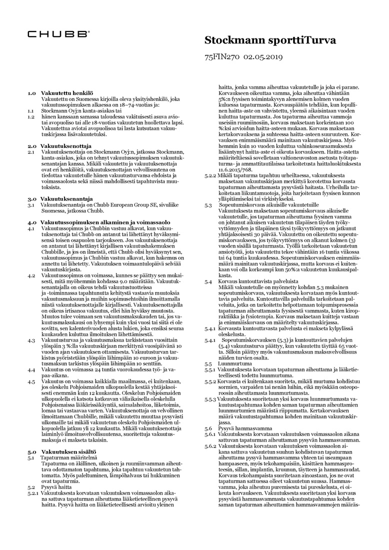 Stockmann Chubb Sporttiturva Ehdot