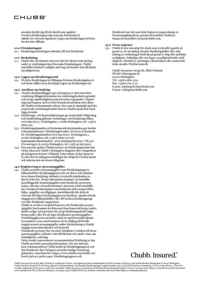 Stockmann Chubb Sporttiturva Ehdot sivu 6